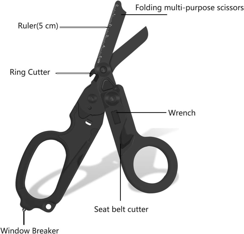 6 In 1 Multifunctional Trauma Shears, Emergency Rescue Shears With Holster,Stainless steel folding scissor pliers,Outdoor Camping Multifunctional Rescue Scissors Tools (Carbon Black) - Image 2