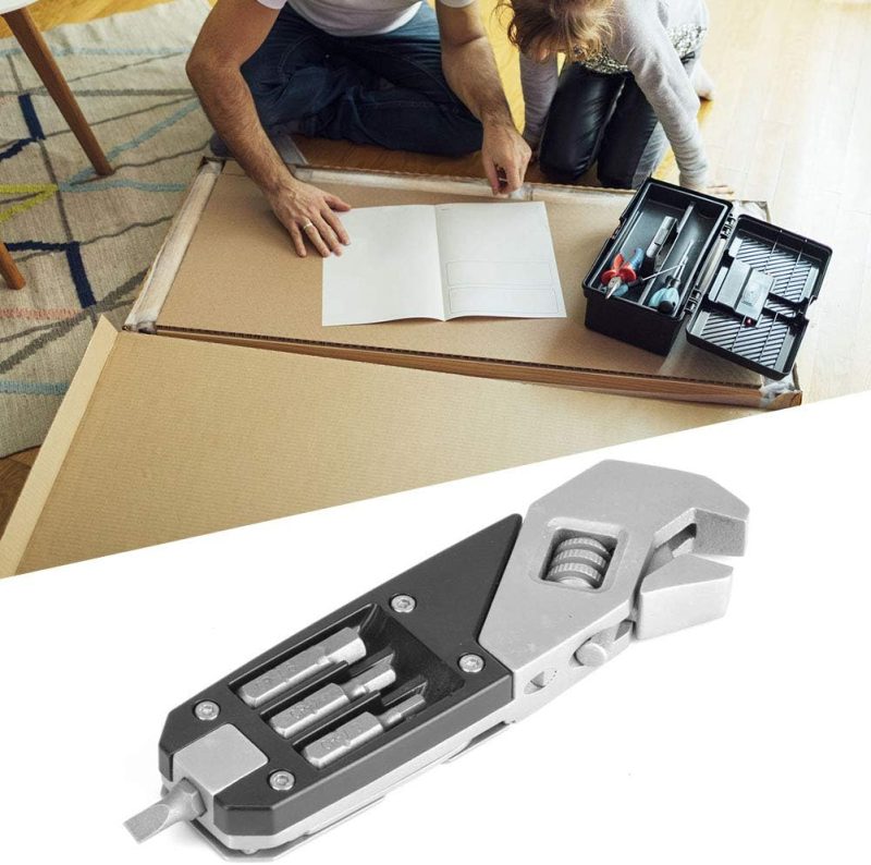Multitool, Multitool Wrench Folding Multifunctional Adjustable Stainless Steel Tool with 10 Sizes Screwdriver Bits, Hex Socket Wrench for Home Repair - Image 2