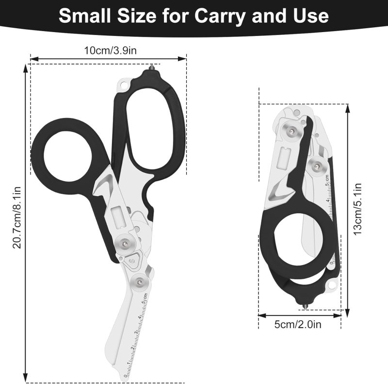 6 in 1 Multifunctional Combination Tool, Folding Retractable Emergency Shears, Outdoor Camping Tools, Seat Belt Cutter, Oxygen Cylinder Wrench, Complimentary Adjustable Wrench (black) - Image 2