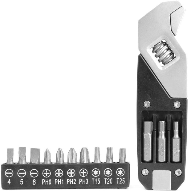Multitool, Multitool Wrench Folding Multifunctional Adjustable Stainless Steel Tool with 10 Sizes Screwdriver Bits, Hex Socket Wrench for Home Repair
