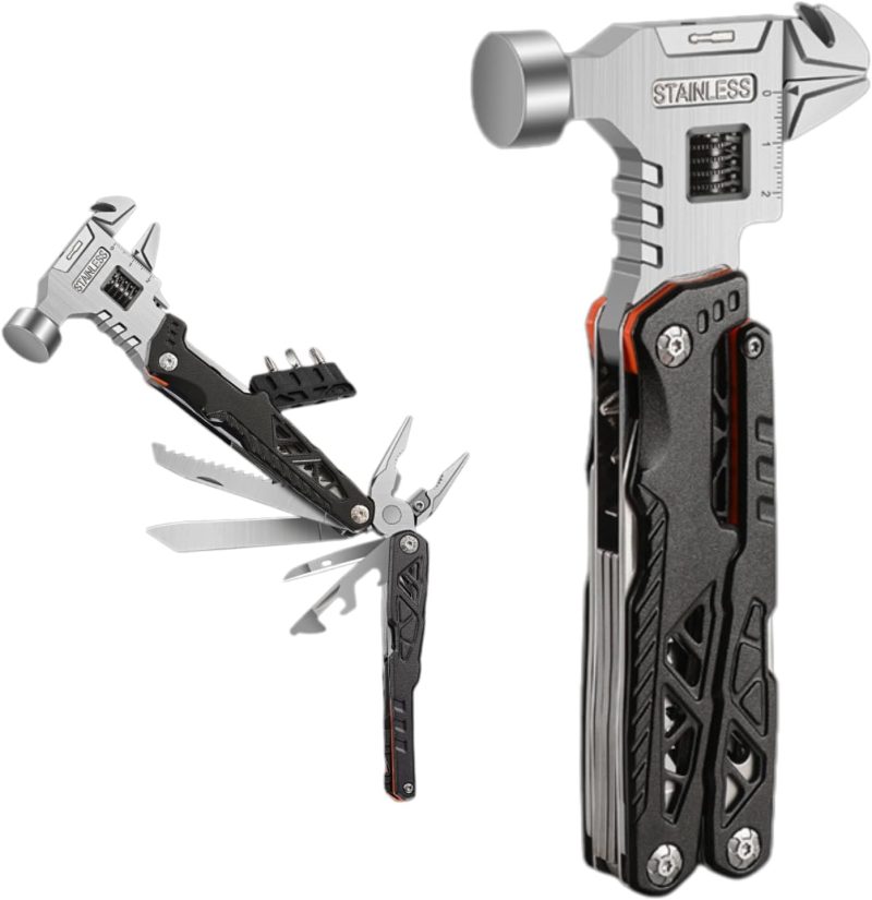 Foldable Multifunctional Wrench Hammer for Outdoor Use,Versatile Hammer Multitool Camping/Hiking Accessories with 18 Functions,Multitool Adjustable Wrench with Screwdrivers/Wire Cutter/Pliers (Black)