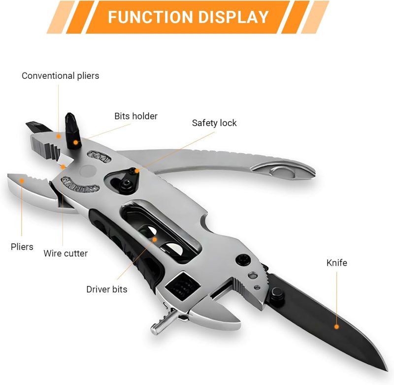 Multitool Wrench With 7 Tools/Pliers/Wire Cutter/Screwdriver with Pocket Clip, Portable Adjustable Pocket Folding Multi Tool Survival Emergency Gear Assembly for Outdoor Hunting and Hiking - Image 2