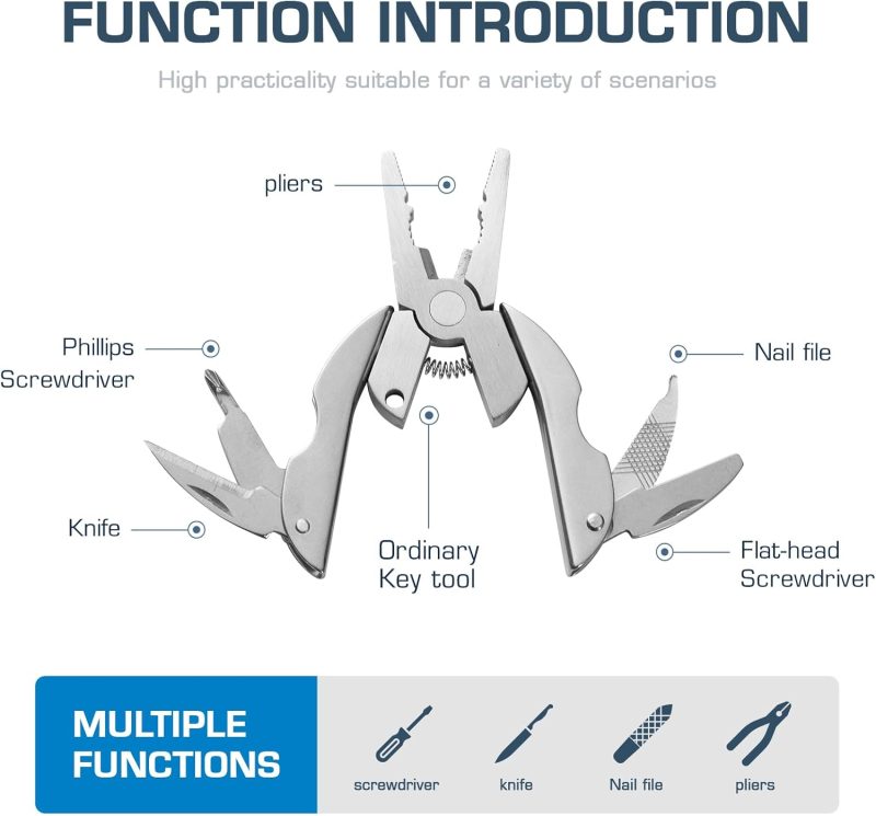 Multifunctional Stainless Steel Pliers, Small Wrench Keychain Multitool Compact 5-in-1 Multipurpose Pliers Tool Kit for Camping,Auto,Outdoor - Image 2