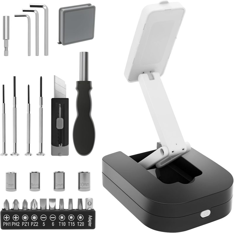 Repair Tool Kit with Table Lamp, Multi Functional Tool Set with Light, Hex Wrenches, Foldable Table Lamp, Tape Measure for Home Indoor Outdoor Activities