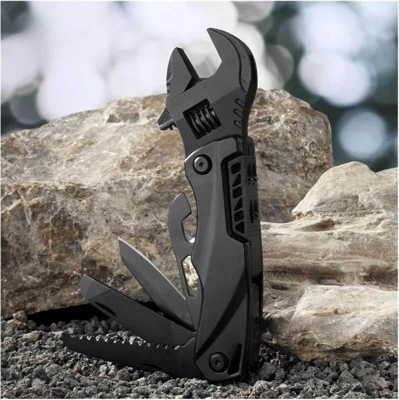 Outdoor Camping Multifunctional Wrench Pliers Multi-Purpose Adjustable Wrench Folding Knife Saw EDC Wrench Combination Tool (Color : Blue),