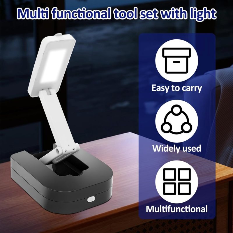 Repair Tool Kit with Table Lamp, Multi Functional Tool Set with Light, Hex Wrenches, Foldable Table Lamp, Tape Measure for Home Indoor Outdoor Activities - Image 2