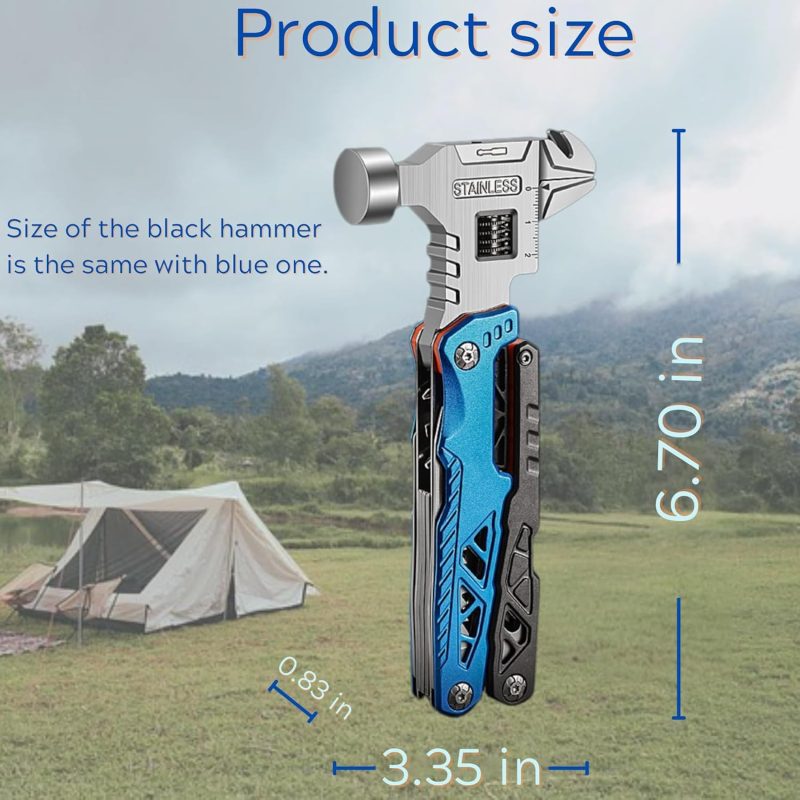 Foldable Multifunctional Wrench Hammer for Outdoor Use,Versatile Hammer Multitool Camping/Hiking Accessories with 18 Functions,Multitool Adjustable Wrench with Screwdrivers/Wire Cutter/Pliers (Black) - Image 2