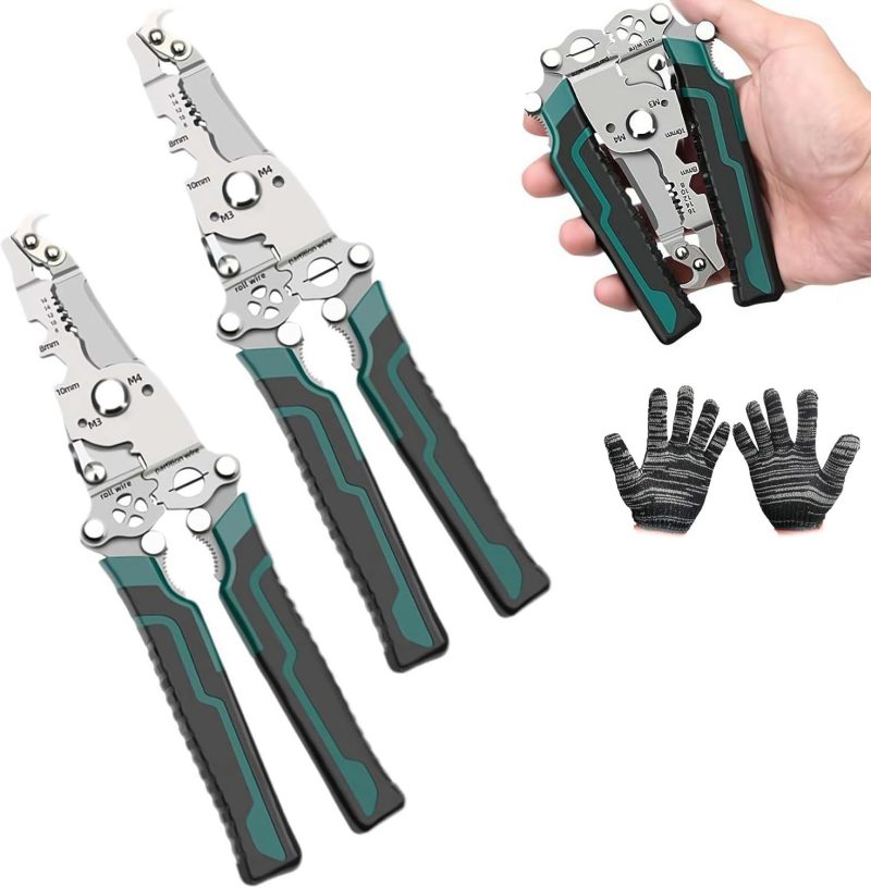 18 in 1 Wire Stripper Foldable, 2025 New Upgrade 18-in-1 Multifunctional Folding Pliers Ergonomic Professional Electrician Tool Gift (Green*2)