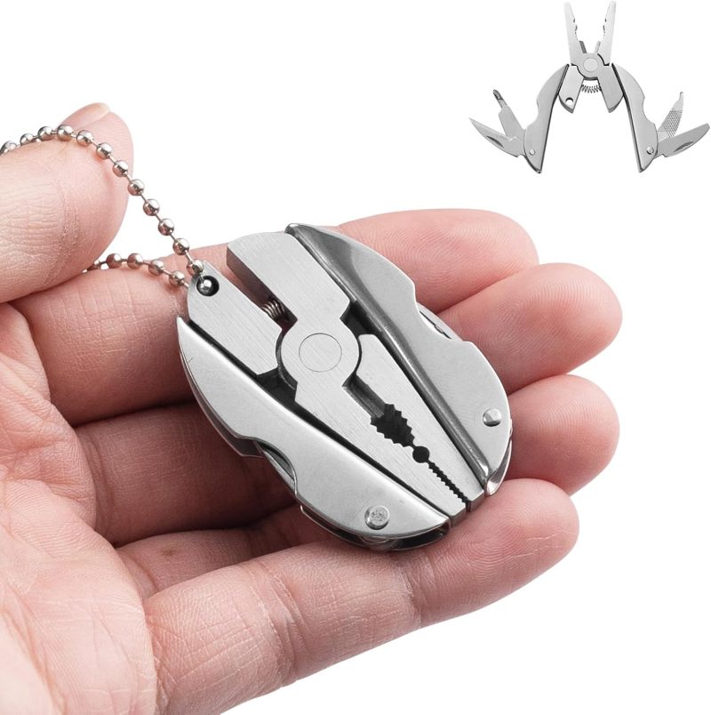 Multifunctional Stainless Steel Pliers, Small Wrench Keychain Multitool Compact 5-in-1 Multipurpose Pliers Tool Kit for Camping,Auto,Outdoor